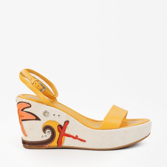 Prada Yellow Platform Beach Theme Appliqué Espadrille Sandals - Picture 1 of 12
